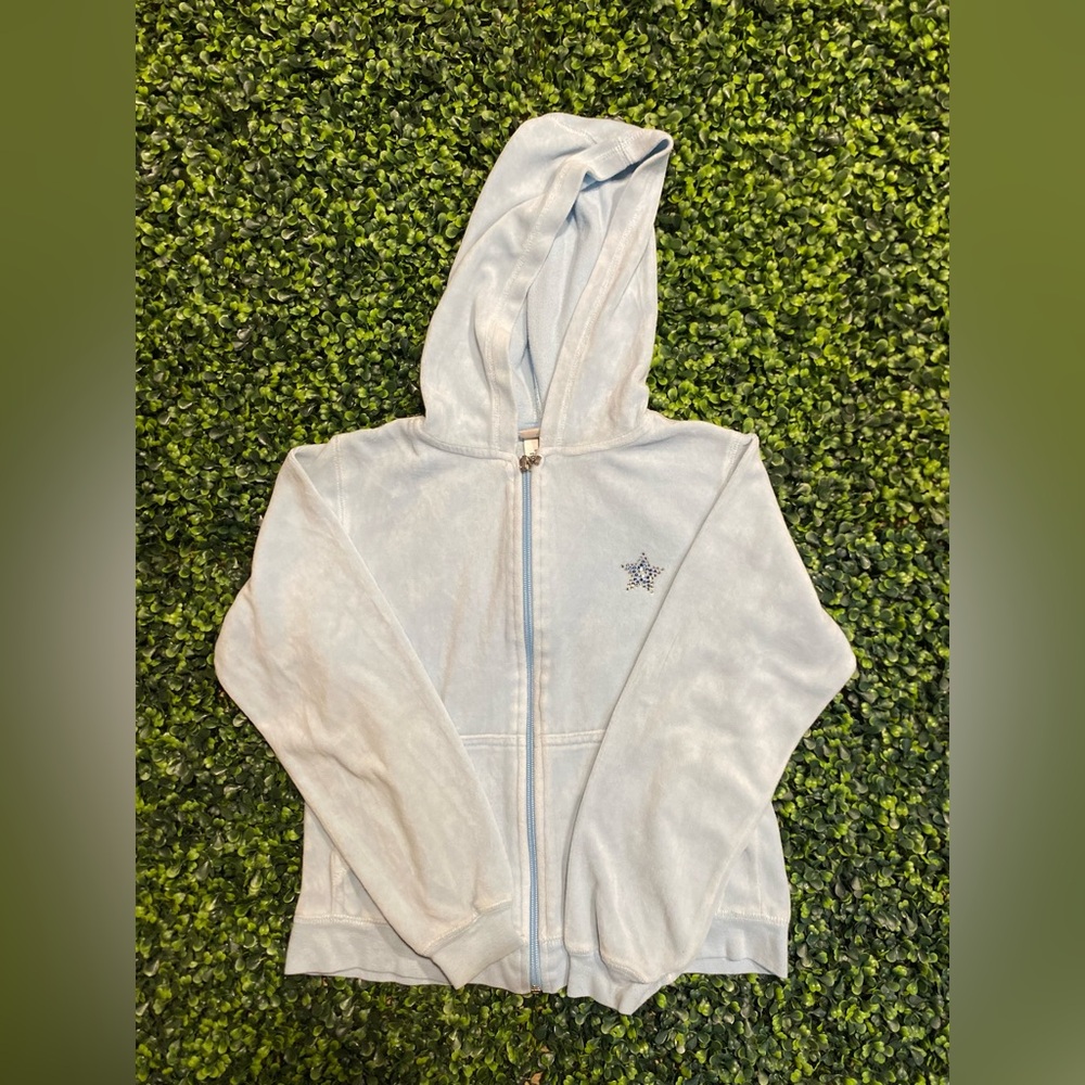 Kids  ARIZONA JEANS CO Light Blue Hooded Zip-Up Jacket with Star Accent
